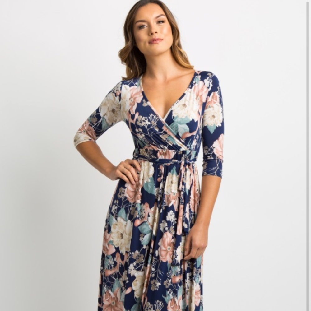 Pink blush navy floral dress